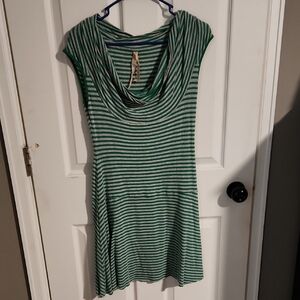 Bailey 44 Green and Gray Striped Cowl Neck Dress